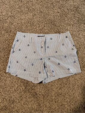 British Khaki White & Navy Striped Anchor Shorts
